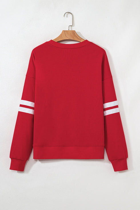Varsity Double Stripe Drop Shoulder Oversized Crewneck Sweatshirt